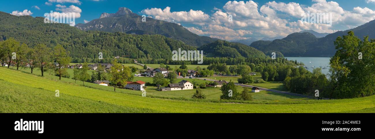 The panorama of Alps landscape near the Mondsee lagke. Stock Photo