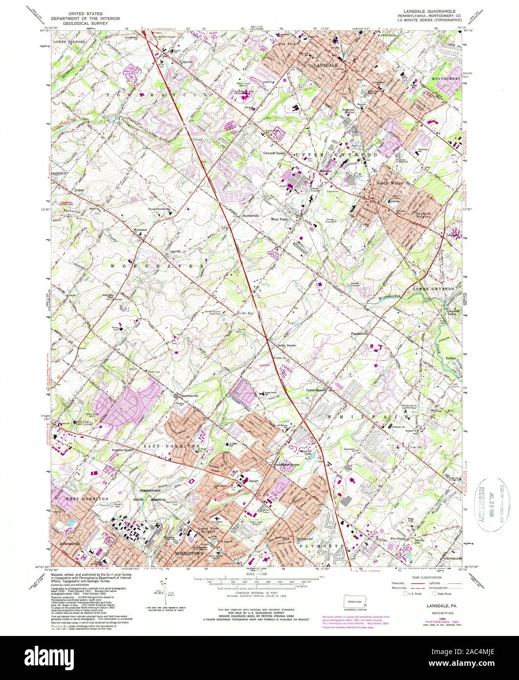 USGS TOPO Map Pennsylvania PA Lansdale 222966 1966 24000 Restoration