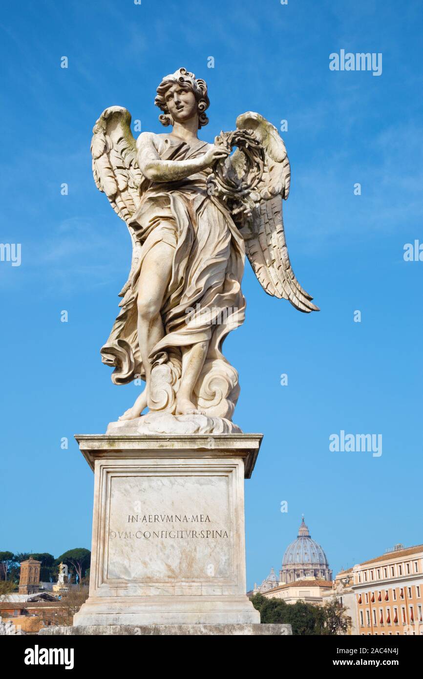ROME, ITALY - MARCH 27, 2015: Ponte Sant'Angelo - Angels bridge - Angel with the crown of thorns. Stock Photo