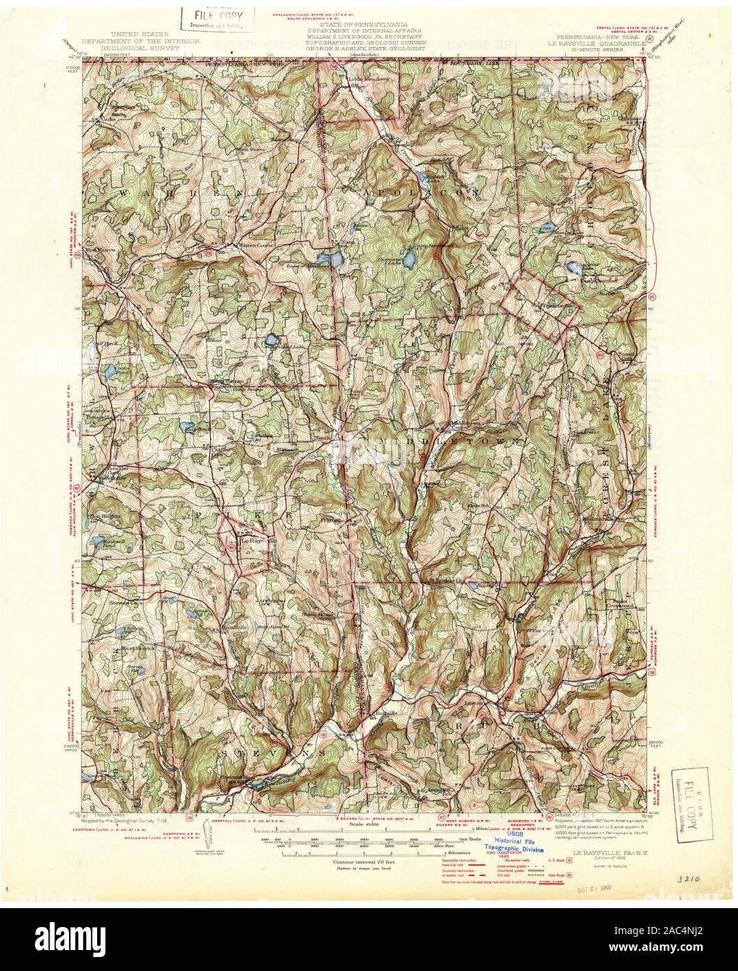 USGS TOPO Map Pennsylvania PA Le Raysville 172196 1945 62500