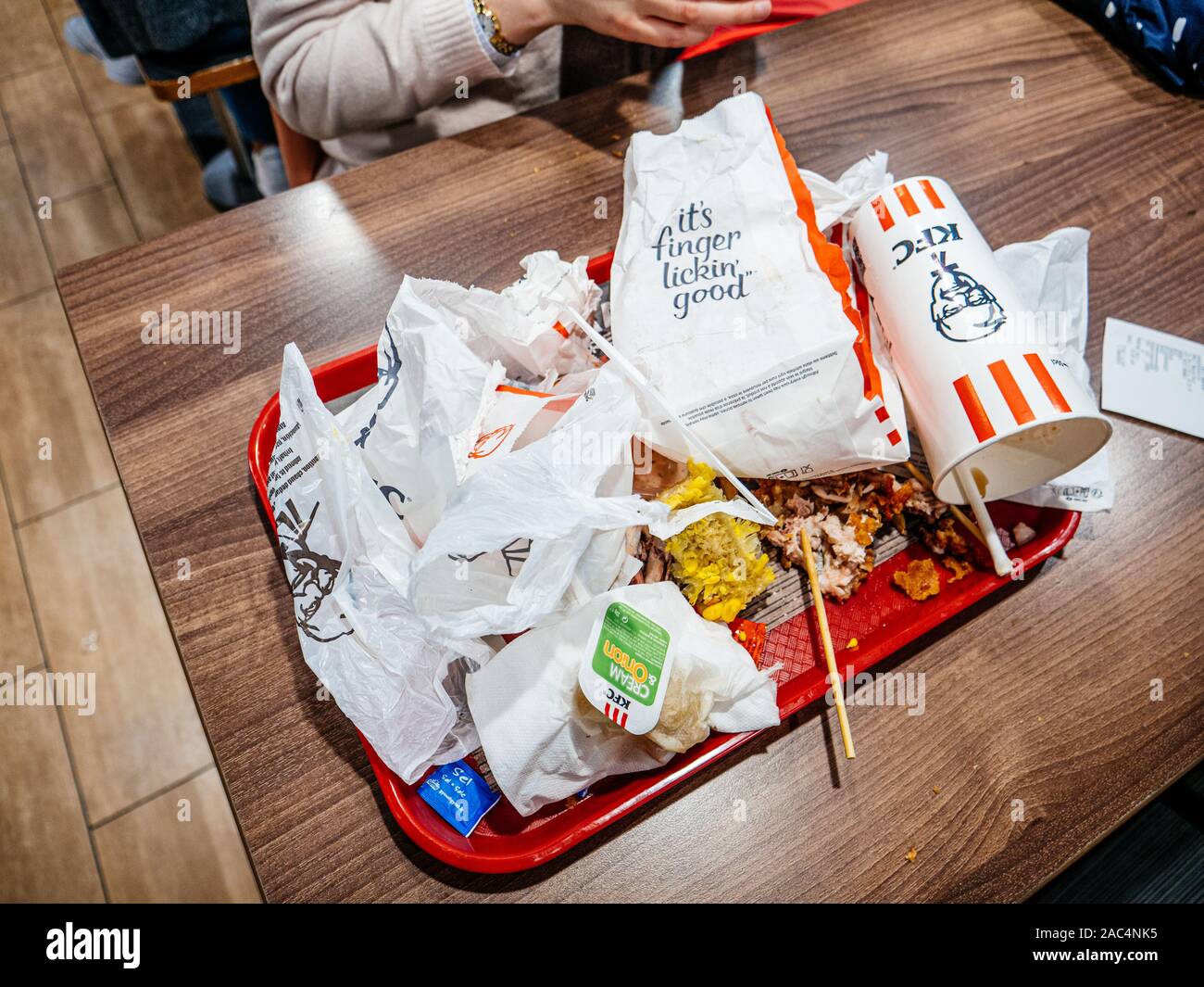 Nice, France - Nov 24, 2019: Overhead view of tray with multiple KFC  Kentucky Fried Chicken food waste after copious meal Stock Photo - Alamy