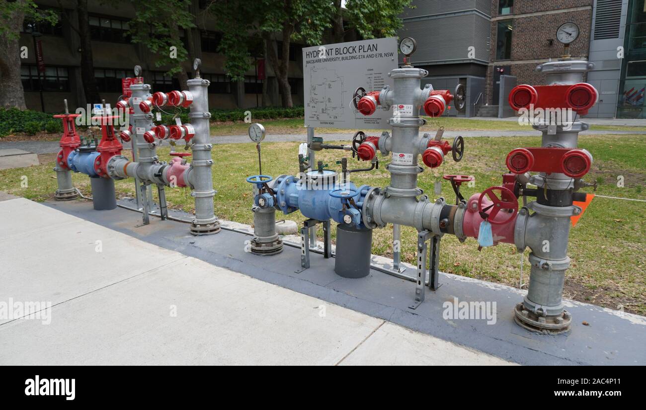water hydrants boosters Macquarie University Sydney Australia fire and safety Stock Photo