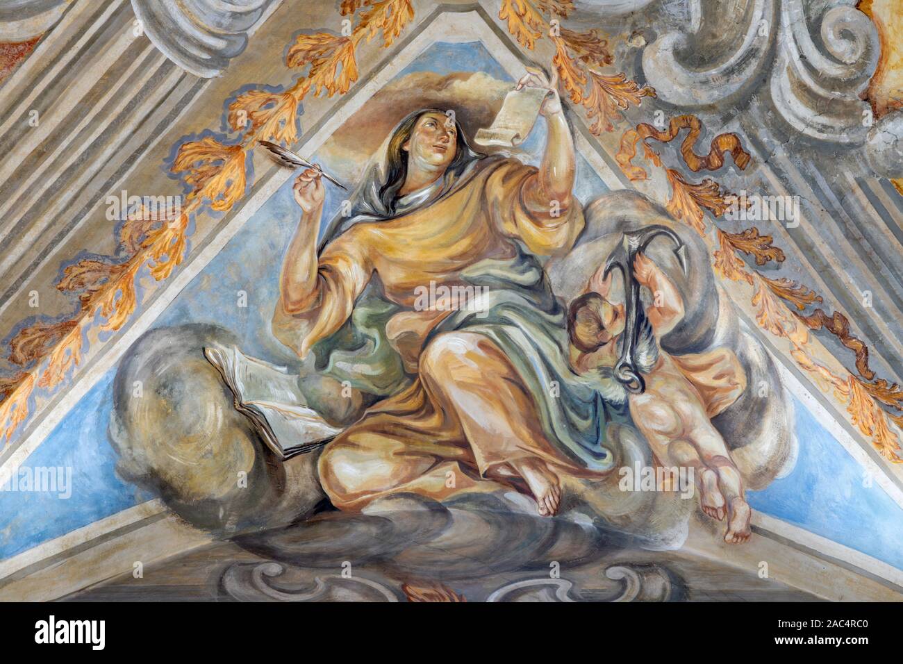 CATANIA, ITALY - APRIL 7, 2018: The fresco of Cardina Virtue of Hope in church Chiesa di San Benedetto by Sebastiano Lo Monaco (1750 - 1800). Stock Photo