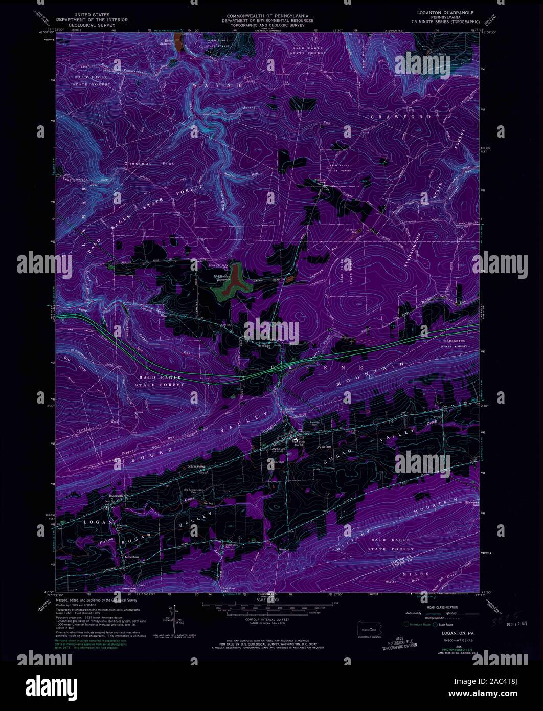 USGS TOPO Map Pennsylvania PA Loganton 172237 1965 24000 Inverted ...