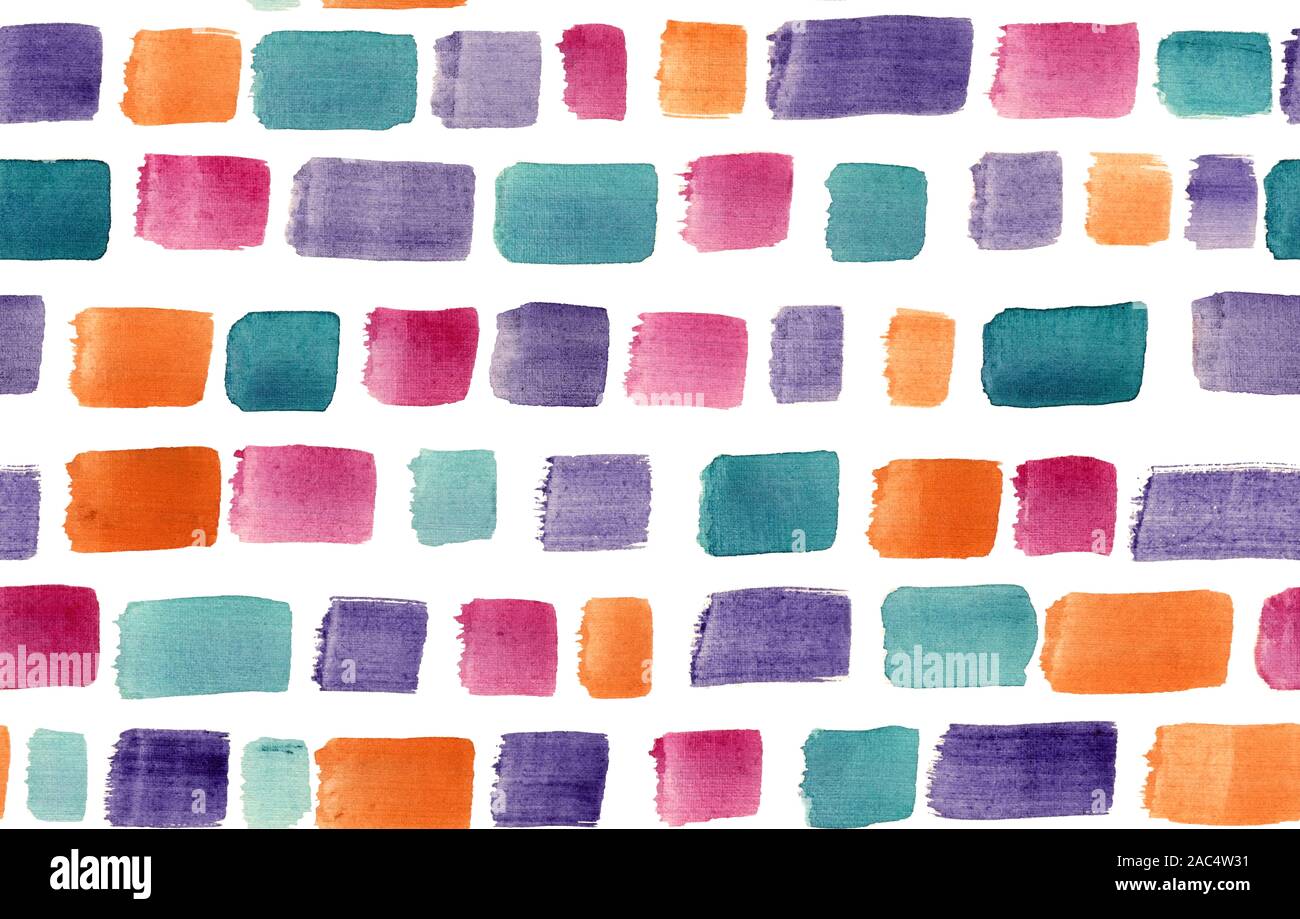 Hand Drawn Abstract Watercolor Seamless Pattern With Visible Brushstrokes. Stock Photo