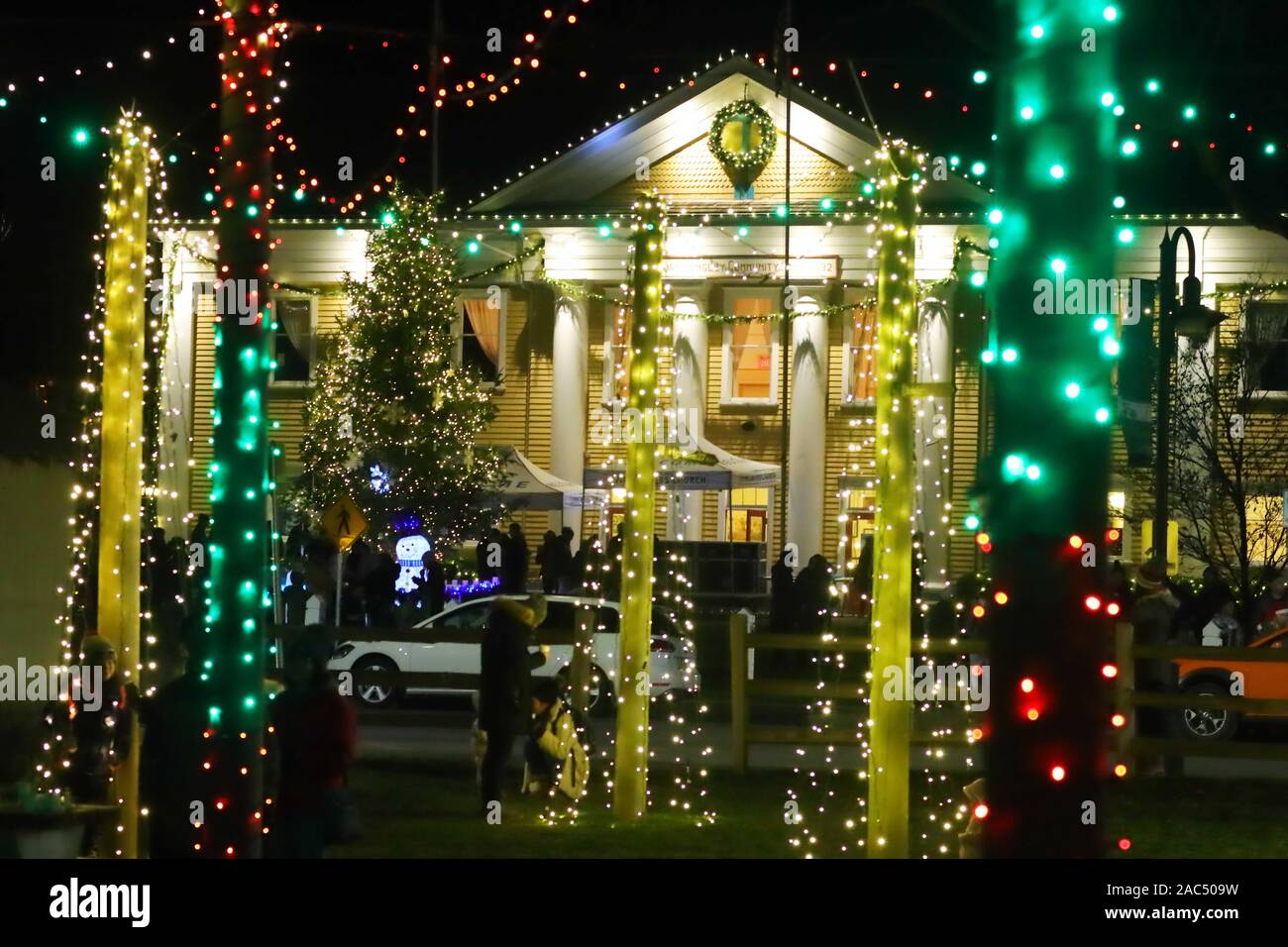 Christmas Lights Fort Langley Canada Community Hall Stock Photo