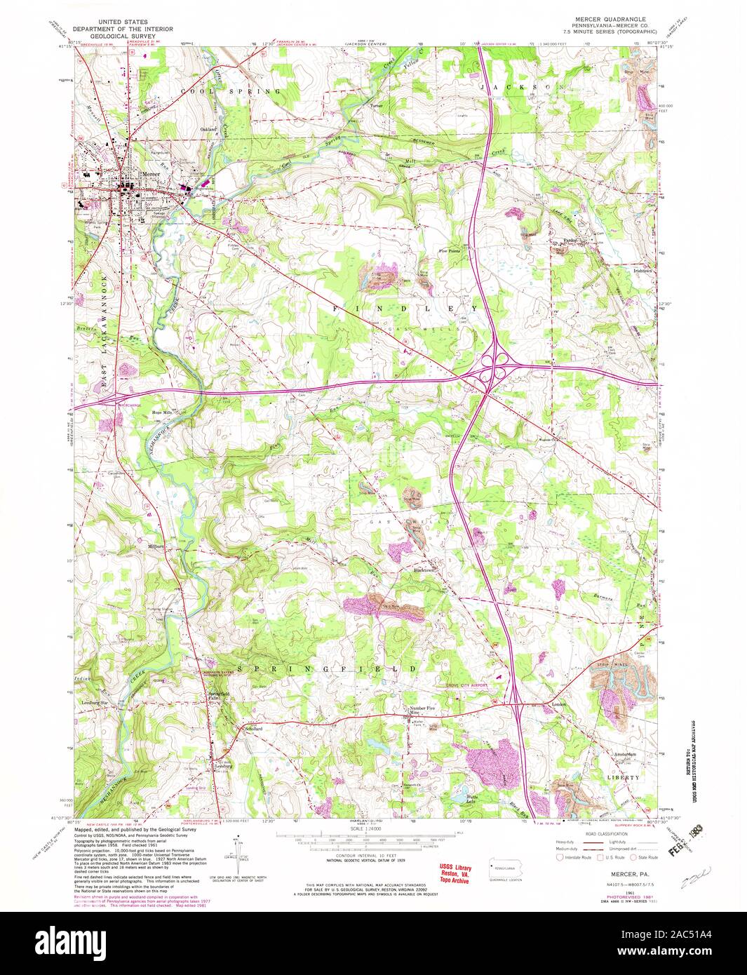 USGS TOPO Map Pennsylvania PA Mercer 171216 1961 24000 Restoration Stock Photo