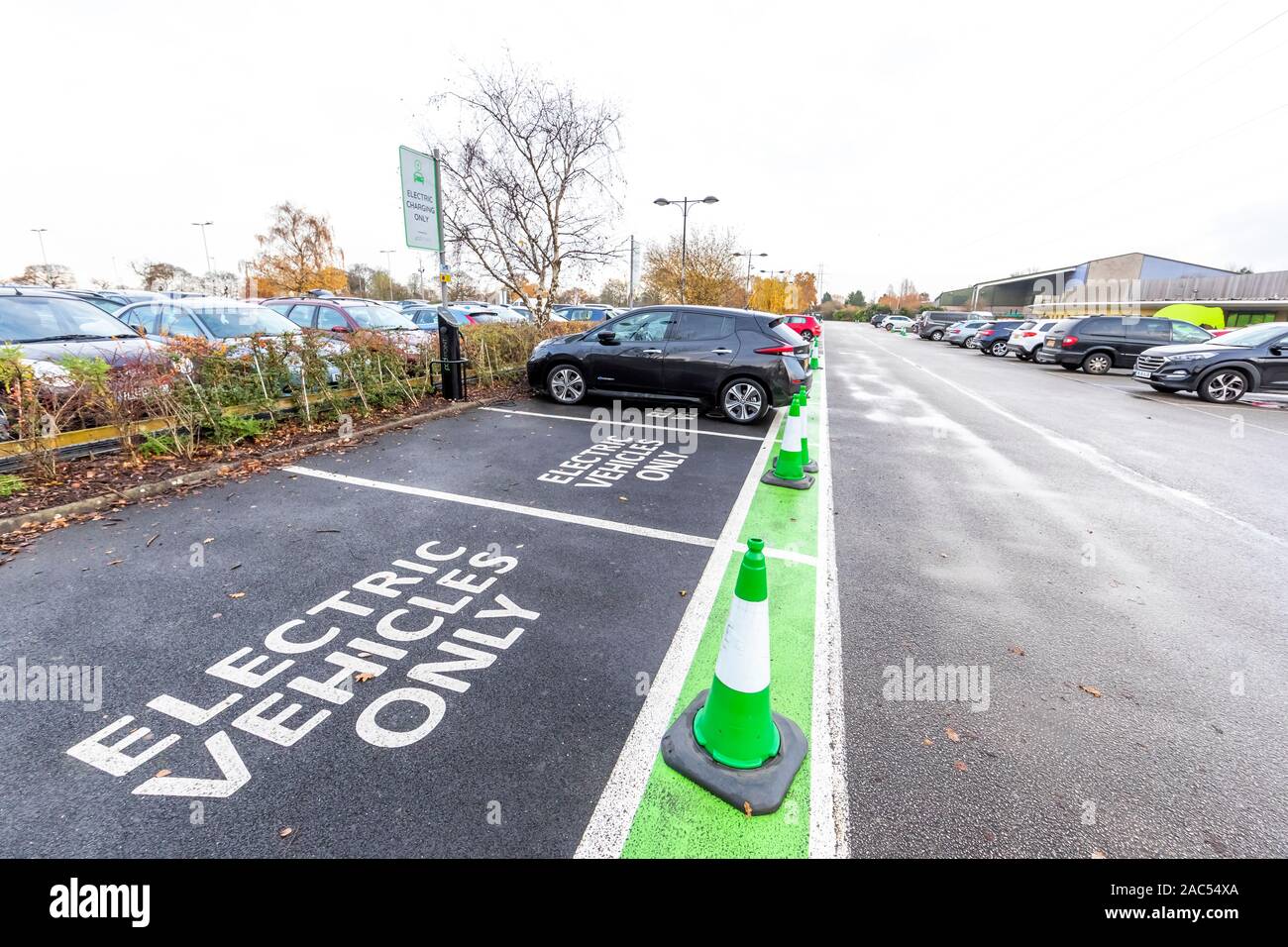Electric vehicle charging points in the car park at Chester Zoo. UK The zoo also operates a