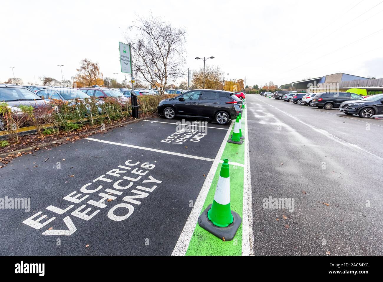 Electric vehicle charging points in the car park at Chester Zoo. UK The