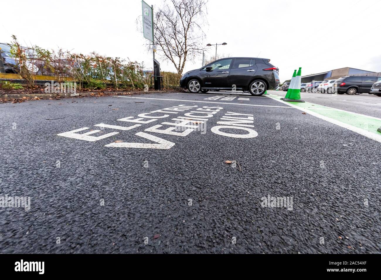 Electric vehicle charging points in the car park at Chester Zoo. UK The zoo also operates a