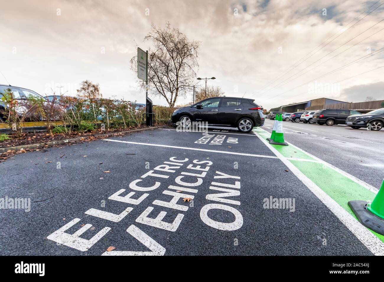 Electric vehicle charging points in the car park at Chester Zoo. UK The zoo also operates a