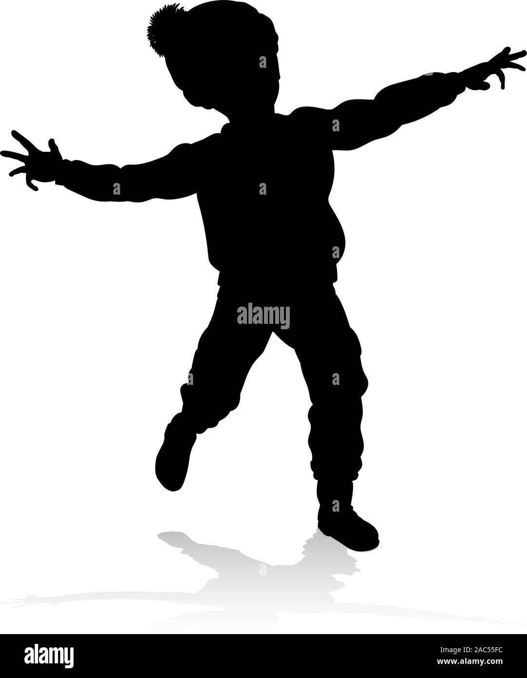 Silhouette Child Kid In Christmas Winter Clothing Stock Vector