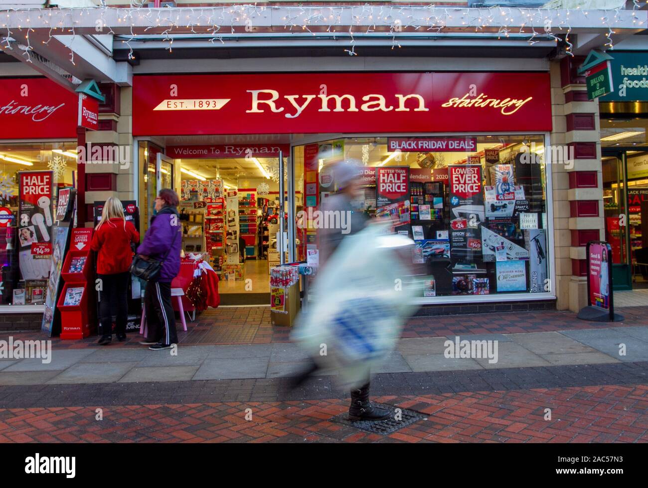 Ryman Black Friday Sales in  business shopping arcade Chorley Town center, Lancashire, UK Stock Photo