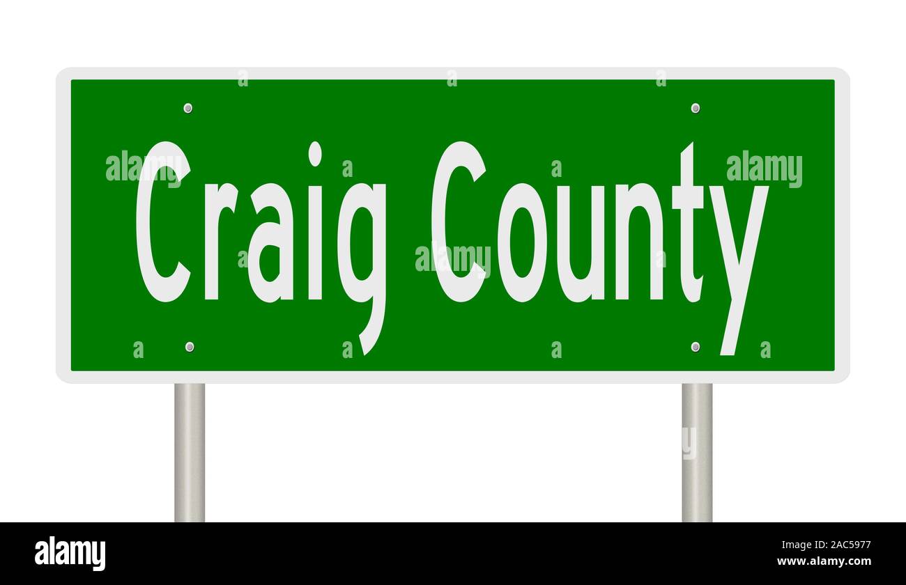 Rendering of a green 3d highway sign for Craig County Stock Photo