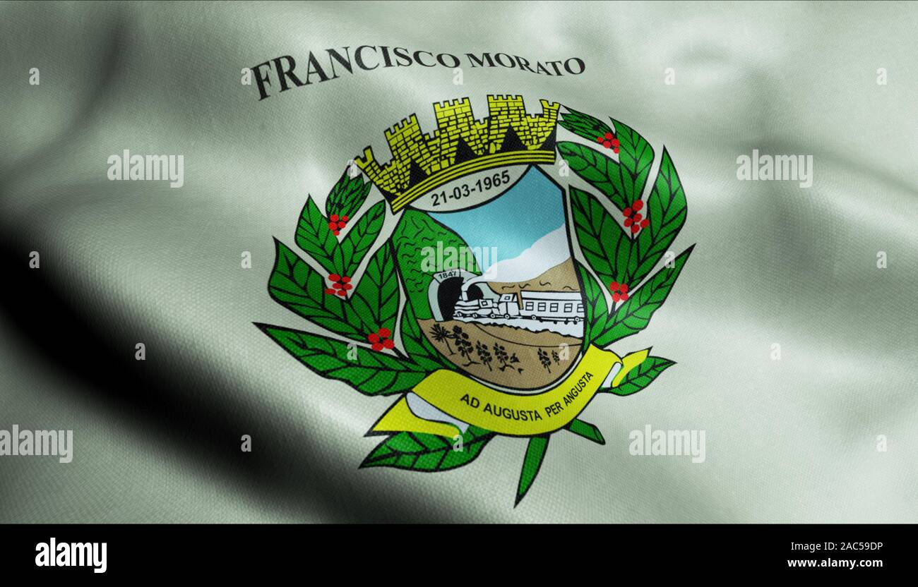 3D Waving Brazil City Flag of Francisco Morato Closeup View Stock