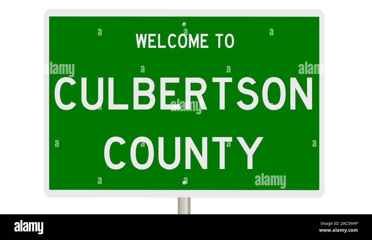 Rendering of a green 3d highway sign for Culbertson County Stock Photo