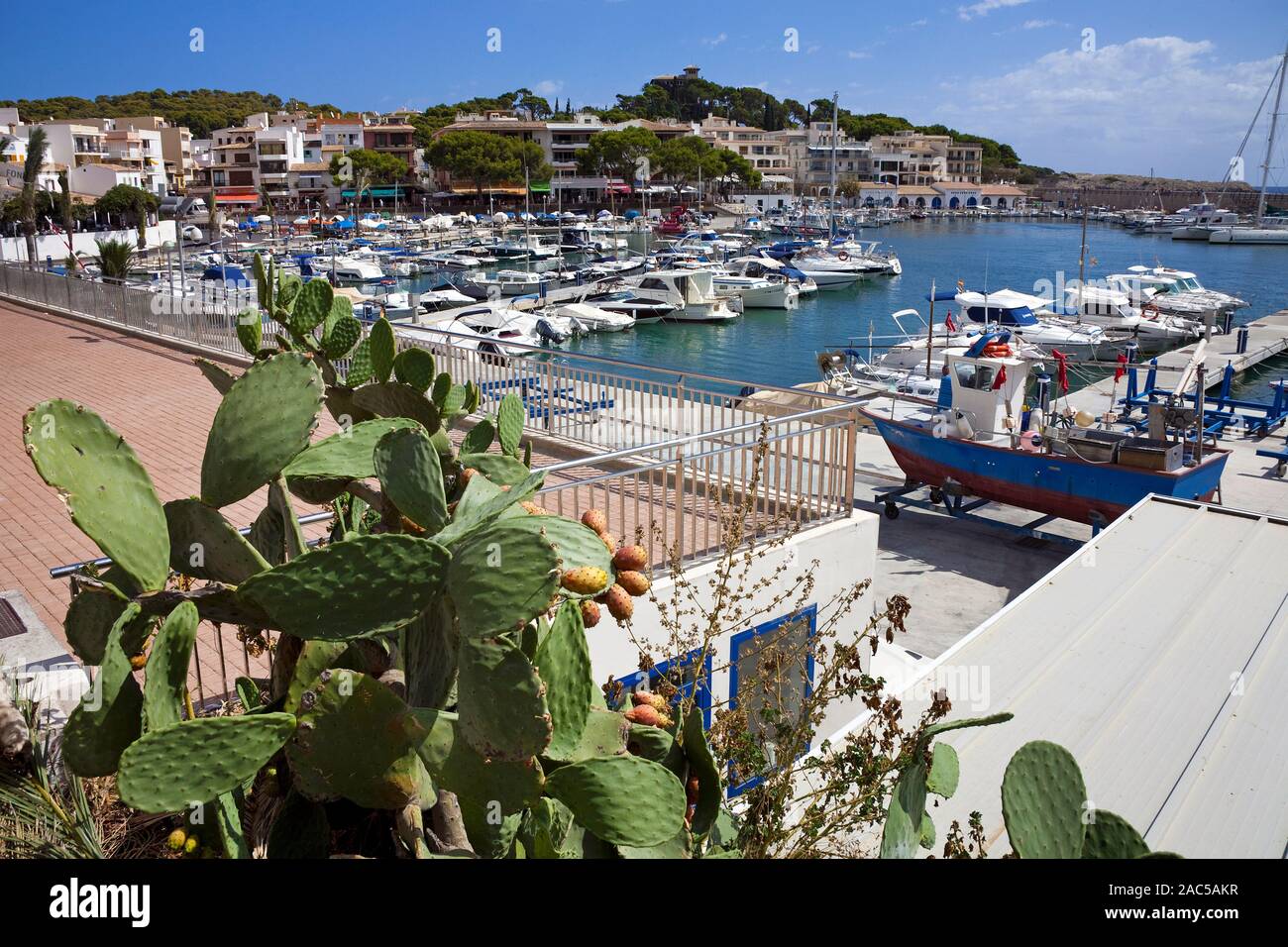 Harbour scene, boats in the harbour of Cala Ratjada, Mallorca, Balearic islands, Spain Stock Photo