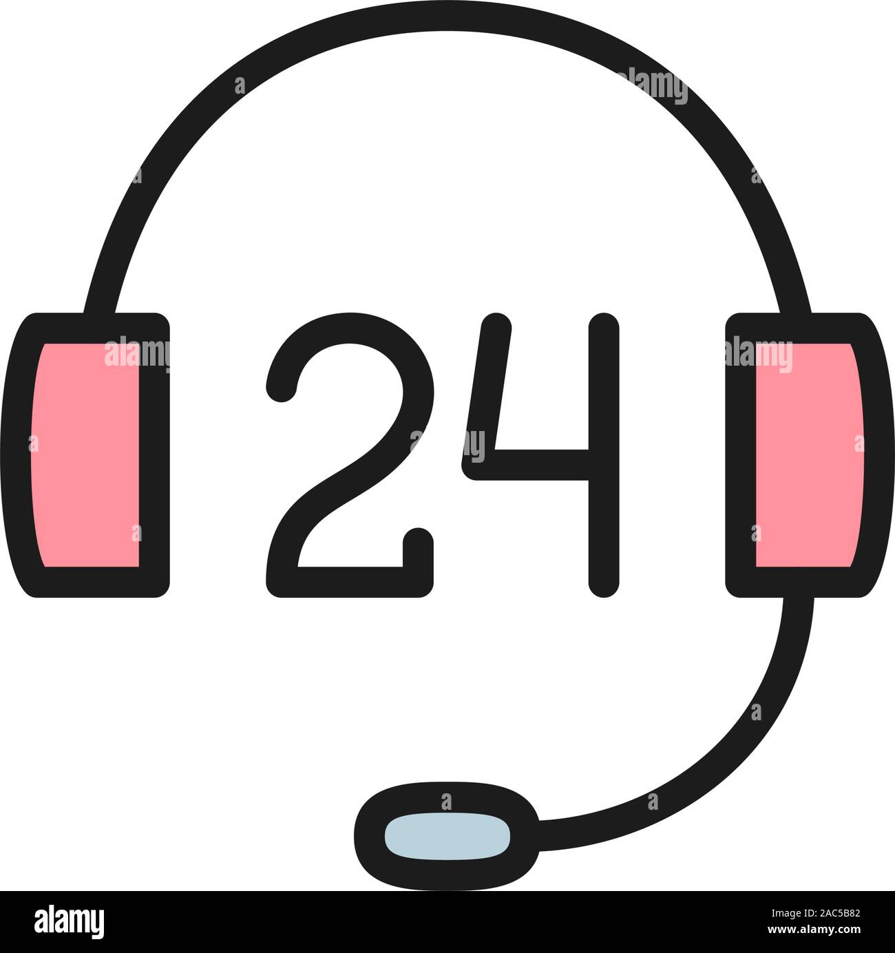 Vector 24 hours service support flat color icon. Stock Vector