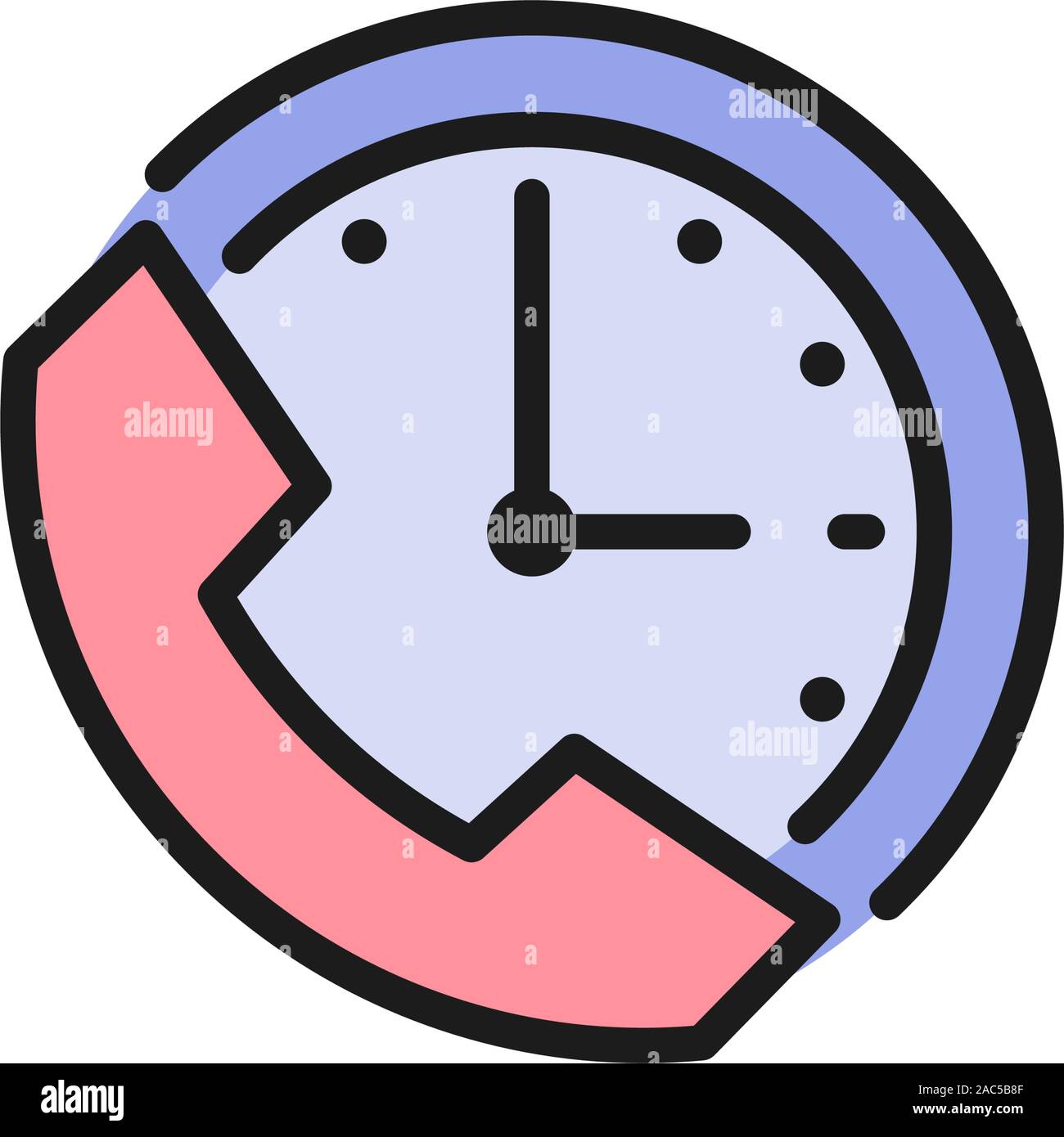 Clock with phone, support time, 24 hours service flat color icon. Stock Vector