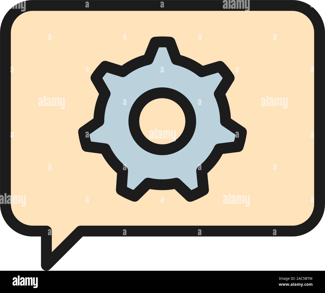 Message with gear wheel, faq, technical assistance flat color icon. Stock Vector