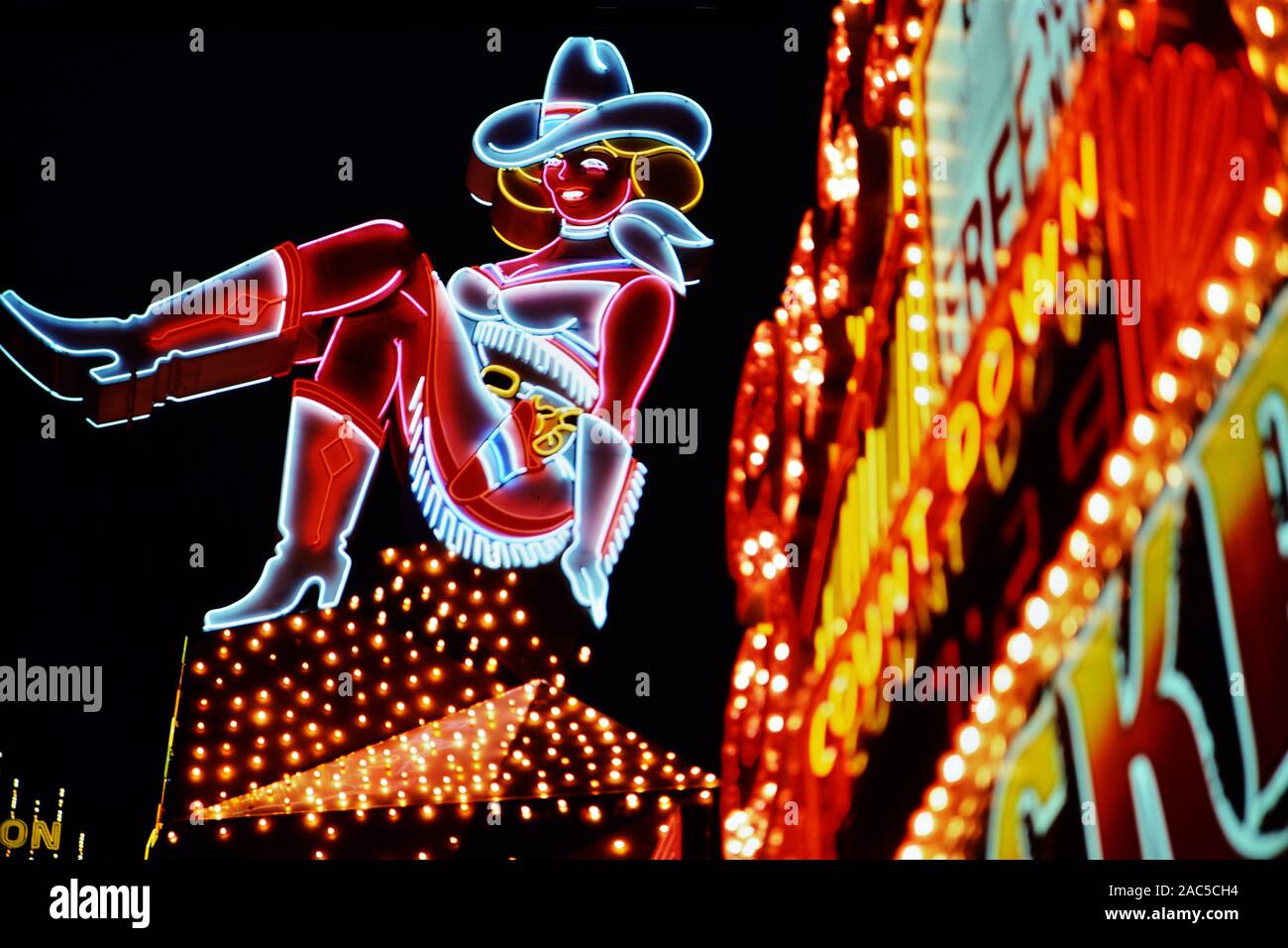 Cowgirl Leuchtreklame in Las Vegas, Nevada, Nordamerika, Stock Photo