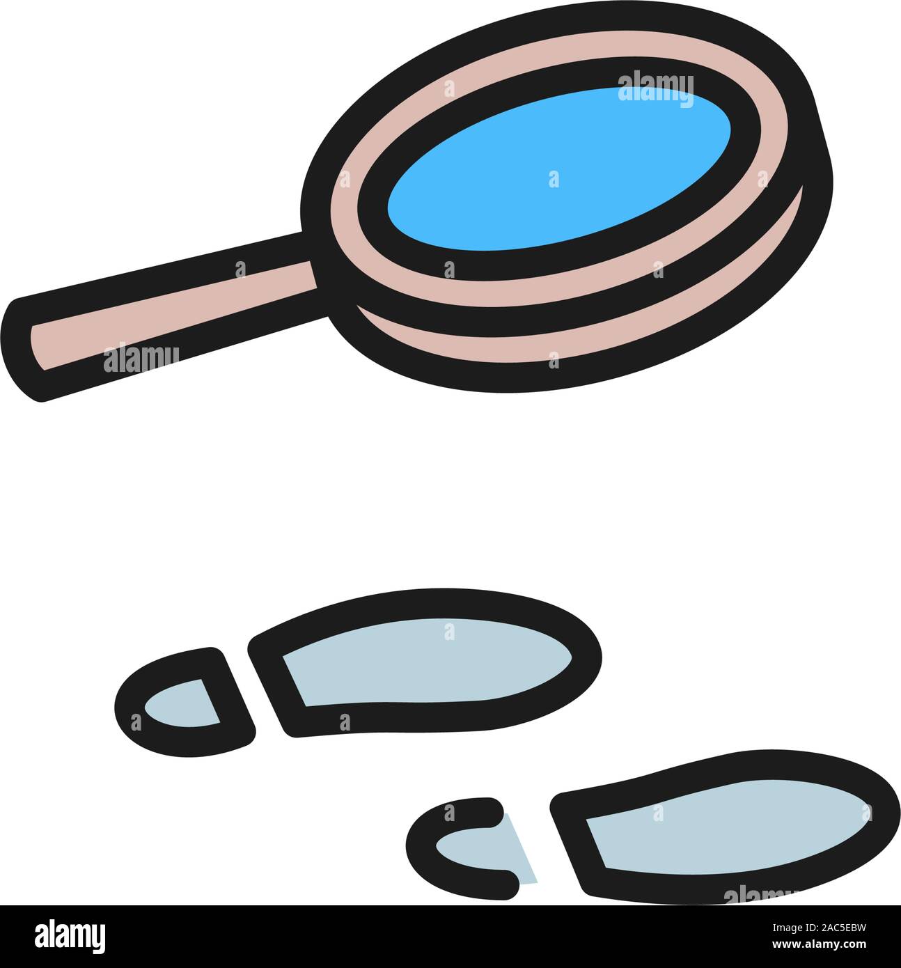 Traces under magnifying glass flat color icon. Stock Vector