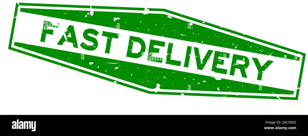 Grunge green fast delivery word hexagon rubber seal stamp on white