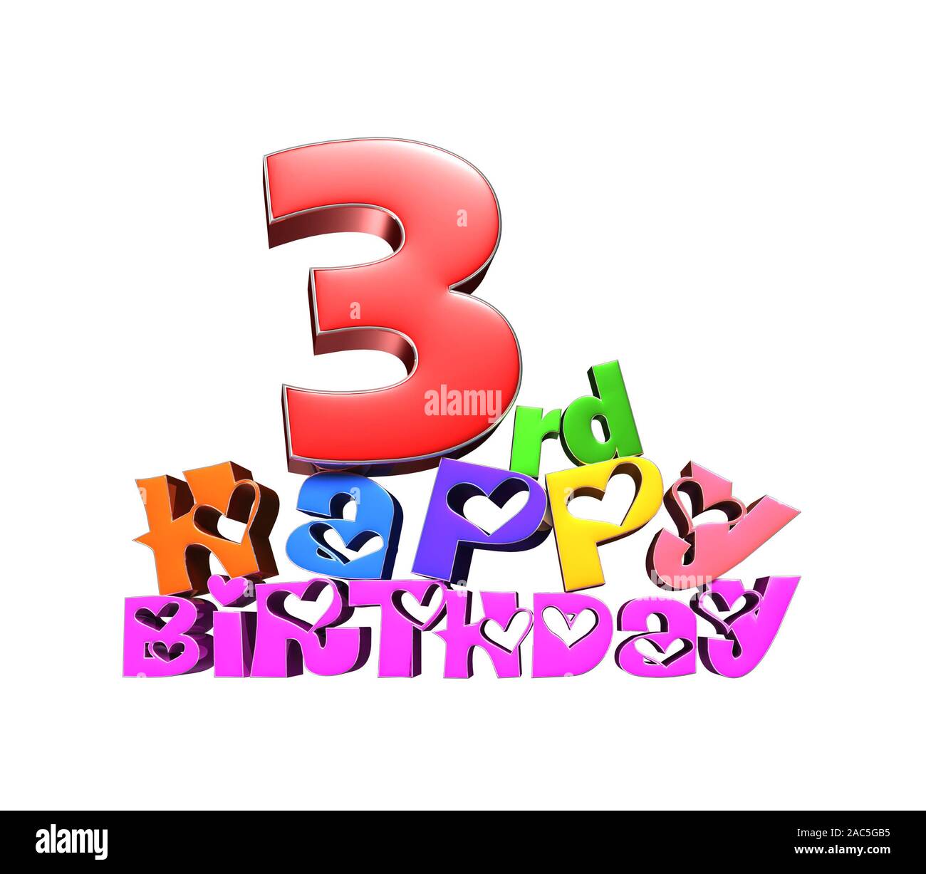 Happy Birthday 3 rd 3d illustration on white  banner  designers.(with Clipping Path Stock Photo - Alamy