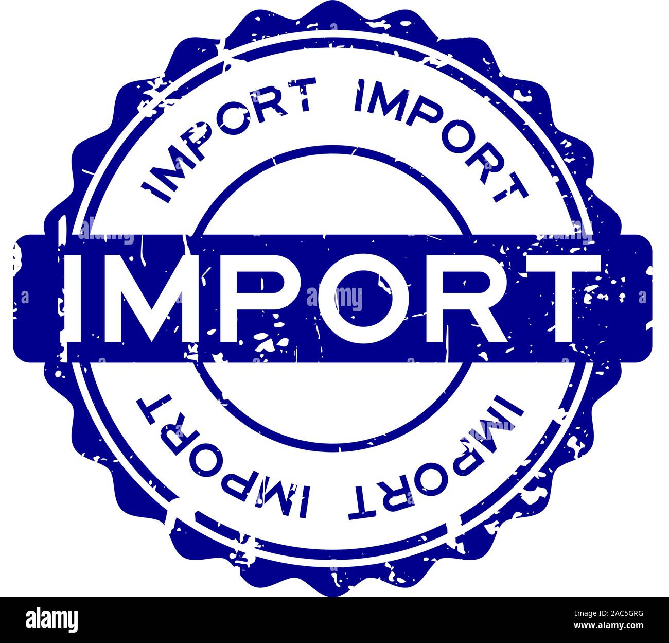 Grunge blue import word round rubber seal stamp on white background Stock Vector