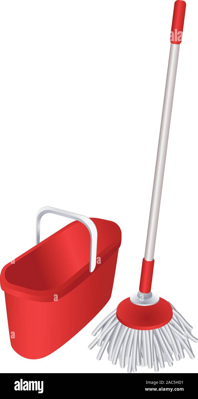 Brush mop plastic bucket icon. Cartoon of brush mop plastic bucket