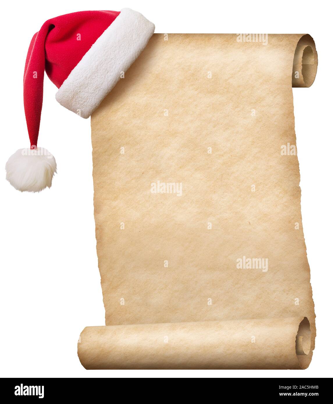 Old paper scroll and christmas hat isolated Stock Photo - Alamy