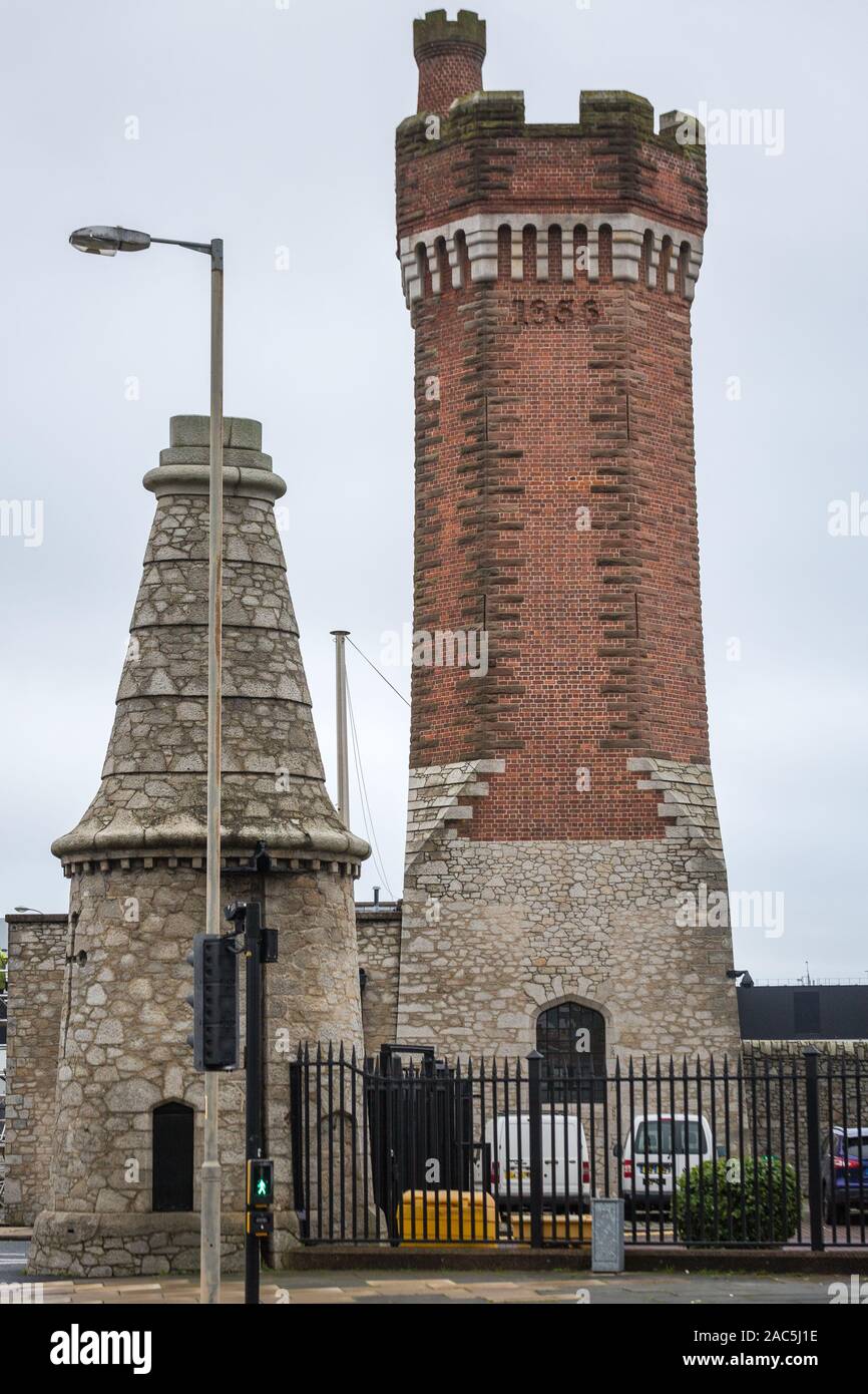Wapping Liverpool Brick hydraulic tower built in 1856 at Wapping Dock, Liverpool Stock ...