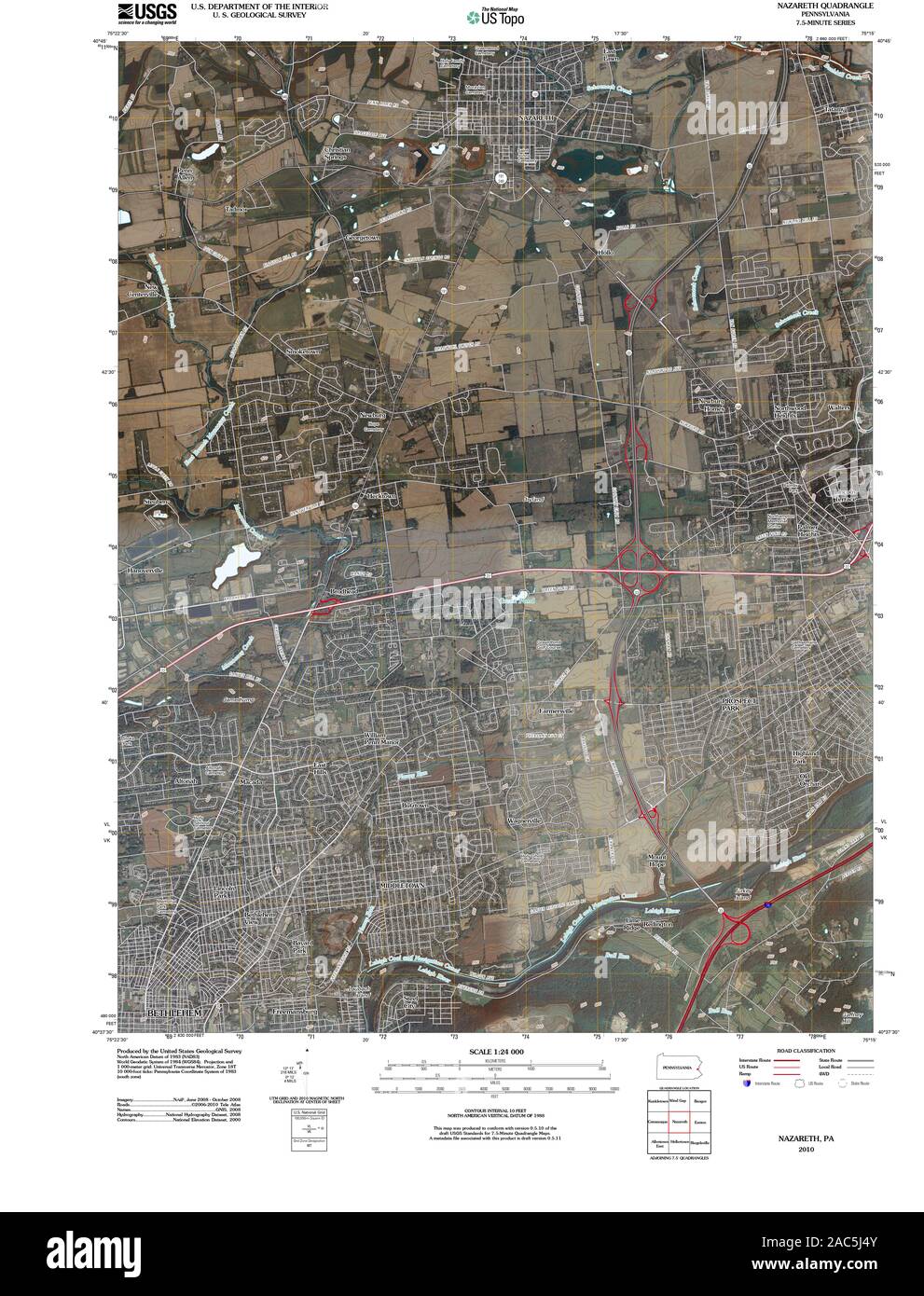 USGS TOPO Map Pennsylvania PA Nazareth 20100630 TM Restoration Stock