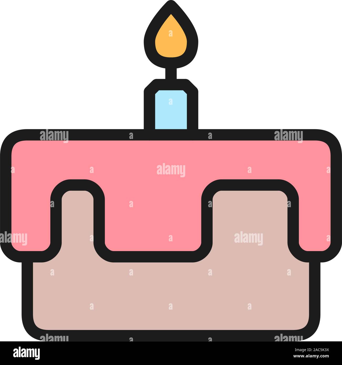Vector first birthday cake flat color icon. Stock Vector