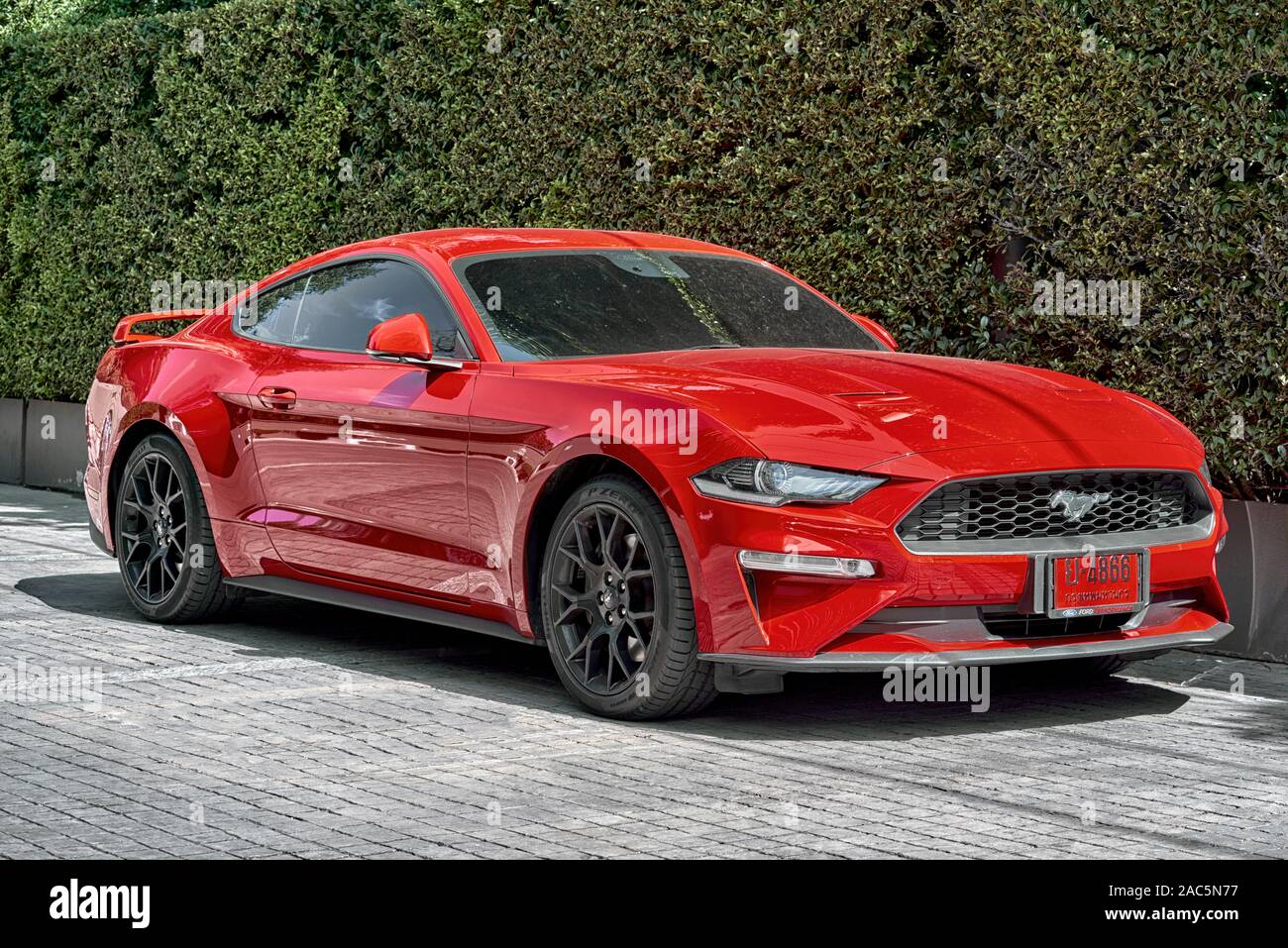 Ford Mustang GT 2019 American muscle car in red with Thailand number plates Stock Photo