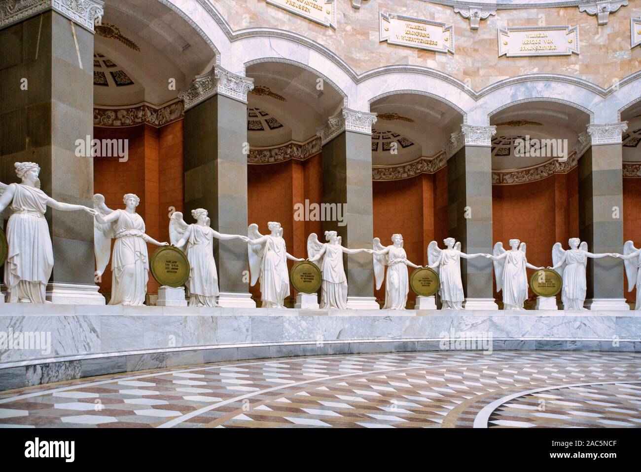 Victory goddesses by Ludwig Schwanthaler, Befreiungshalle Hall of Liberation at Kelheim, Lower Bavaria, Bavaria, Germany, Europe, 31. July 2008 Stock Photo