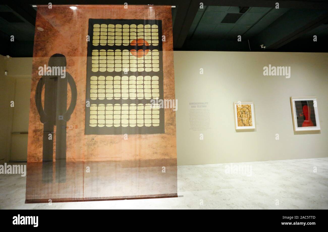 Santa Ana. 30th Nov, 2019. Photo taken on Nov. 30, 2019 shows a view of the exhibiton named 'Dimensions of Form: Tamayo and Mixografia' in Santa Ana, the United States. The exhibition addresses Mexican master Rufino Tamayo. The Mixografia printmaking technique is a unique fine art printing process that allows for the production of three-dimensional prints with elements of relief, texture and very fine surface detail. Credit: Li Ying/Xinhua/Alamy Live News Stock Photo