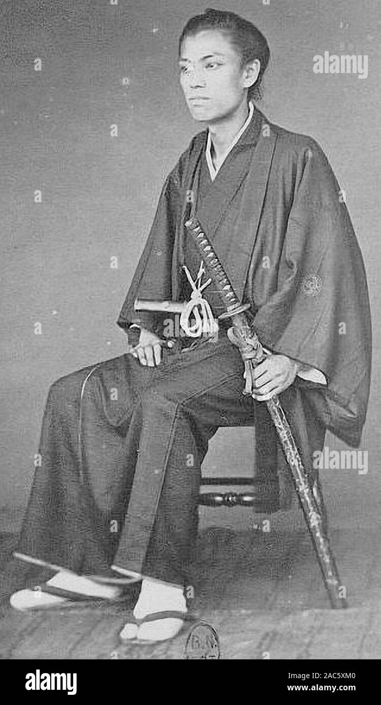 Samurai on vintage photograph from 19th centuary Stock Photo