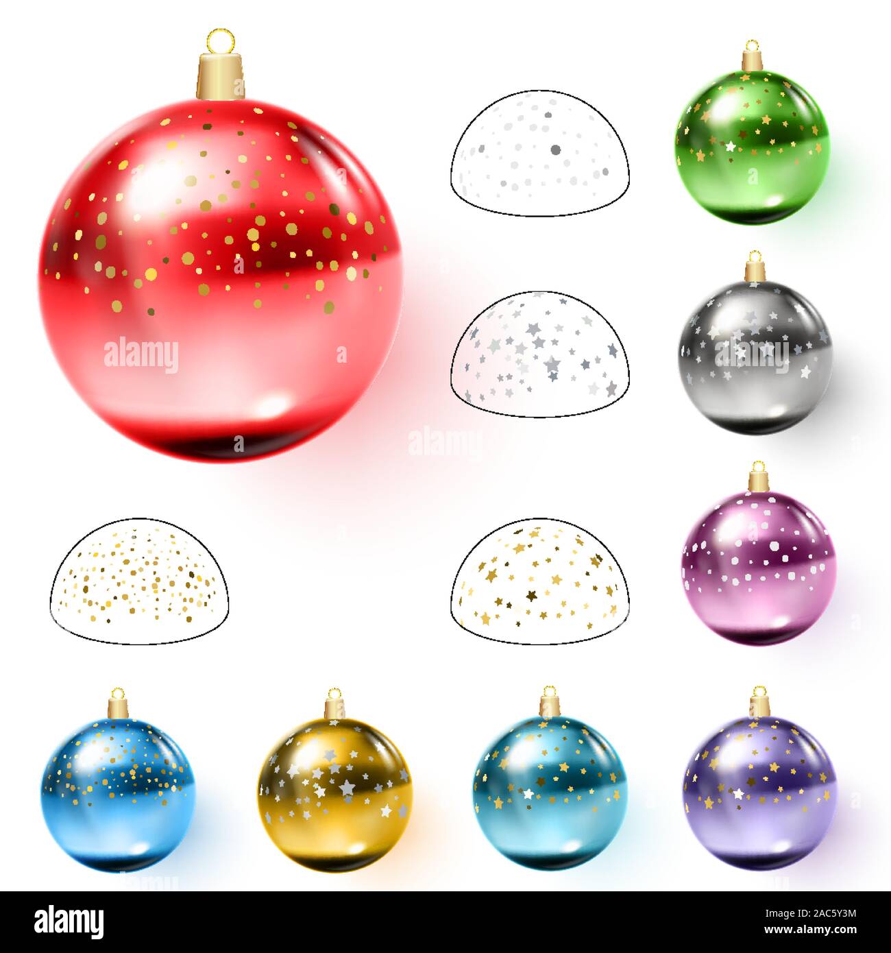 Colorful christmas balls with confetti. Vector illustration Stock