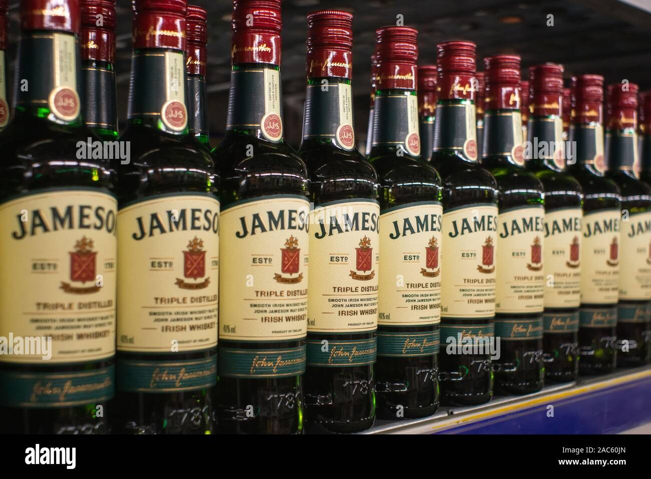 Tyumen, RussiaNovember 05, 2019 bottle of Jameson Irish Whiskey