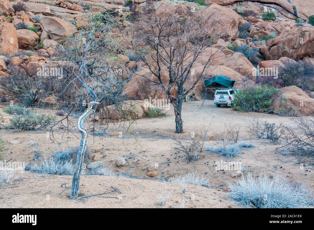 4x4 car, in spitzkoppe campsite, Namibia Stock Photo