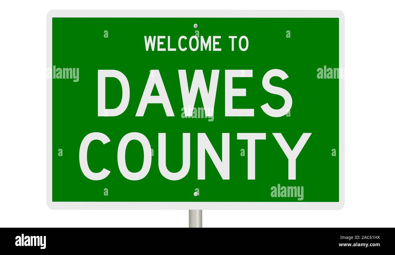 Rendering of a green 3d highway sign for Dawes County Stock Photo