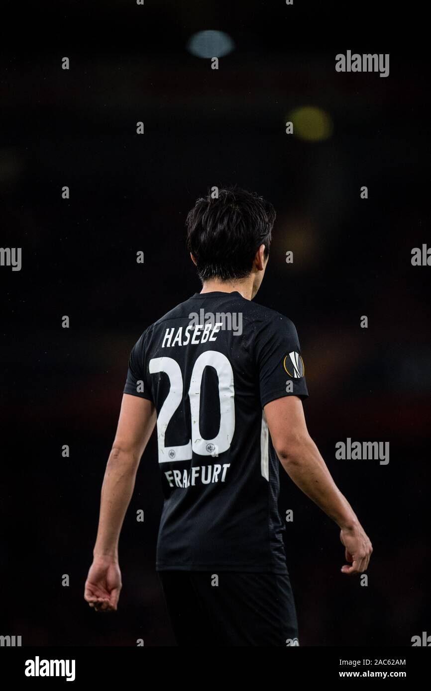 LONDON, ENGLAND - NOVEMBER 28: Makoto Hasebe of Eintracht Frankfurt looks on during the UEFA Europa League group F match between Arsenal FC and Eintra Stock Photo