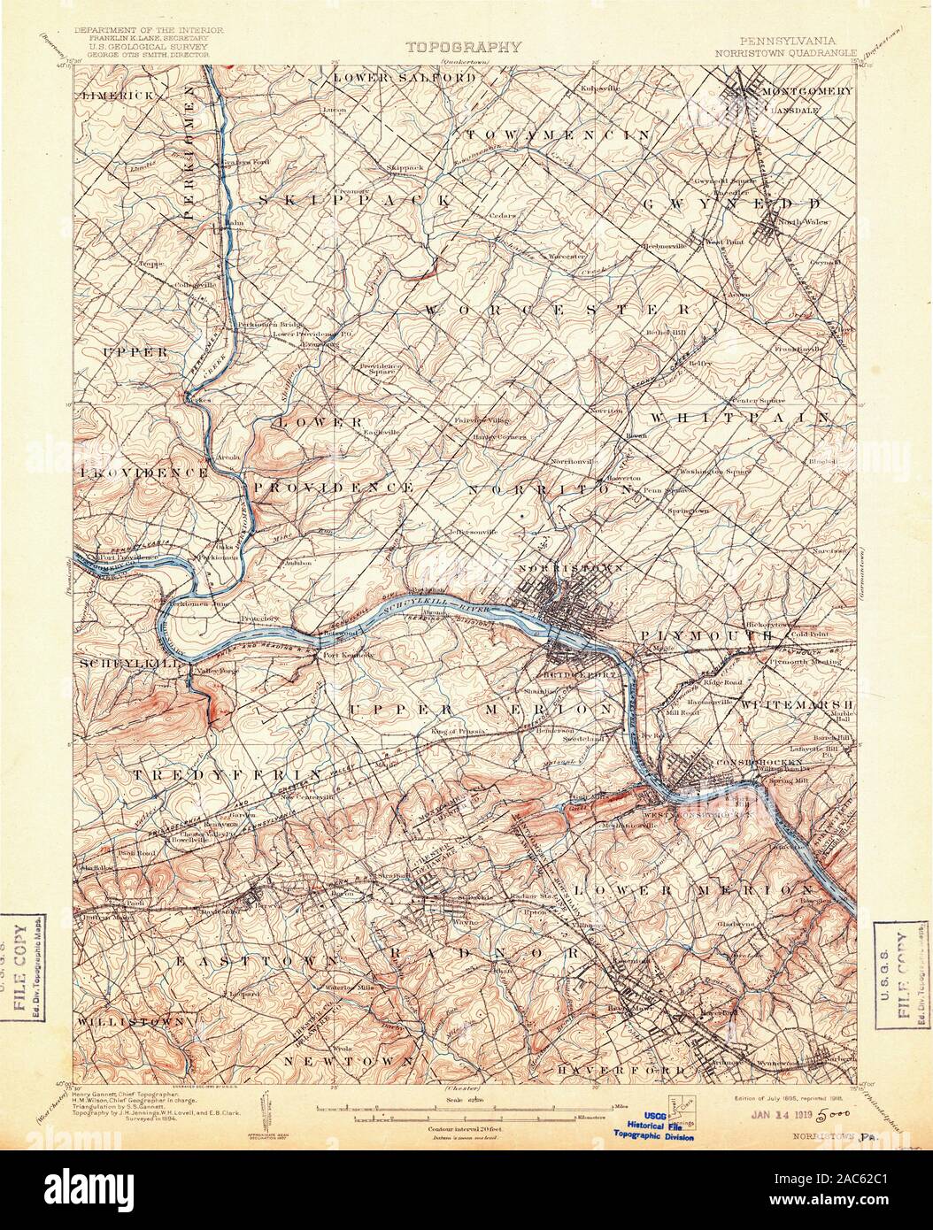 USGS TOPO Map Pennsylvania PA Norristown 461874 1895 62500 Restoration Stock Photo