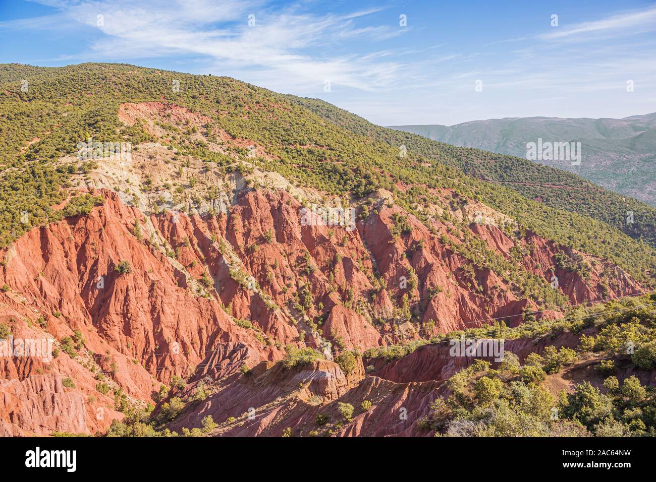 View of Tagargoust forest on National Road 9 from Marrakech to Ouarzazate Stock Photo