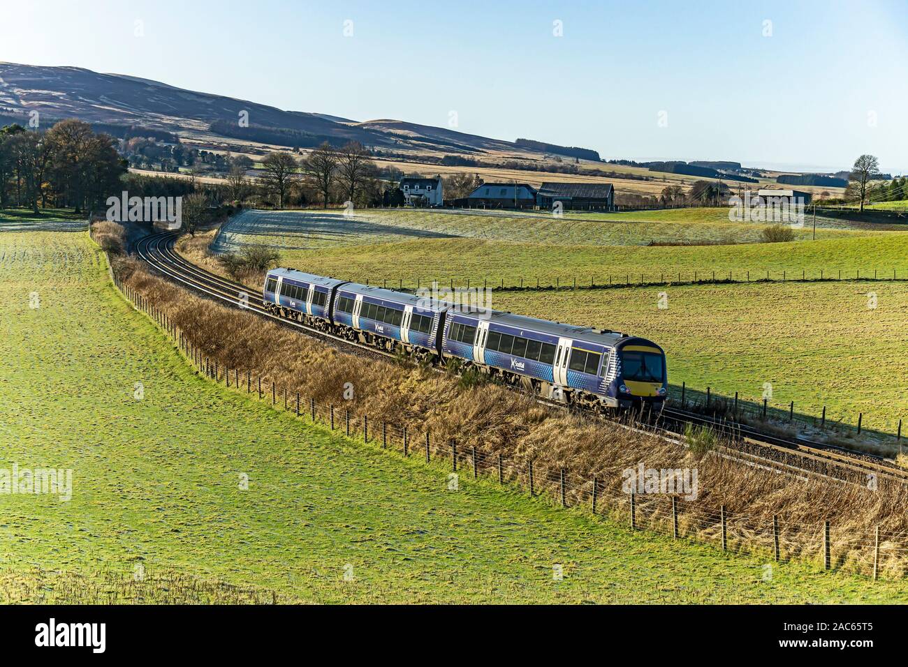 Scotrail Class 170 DMU passenger train heading towards Aberdeen just west of Gleneagles Raillway Station by Auchterarter Perth & Kinross Scotland UK Stock Photo