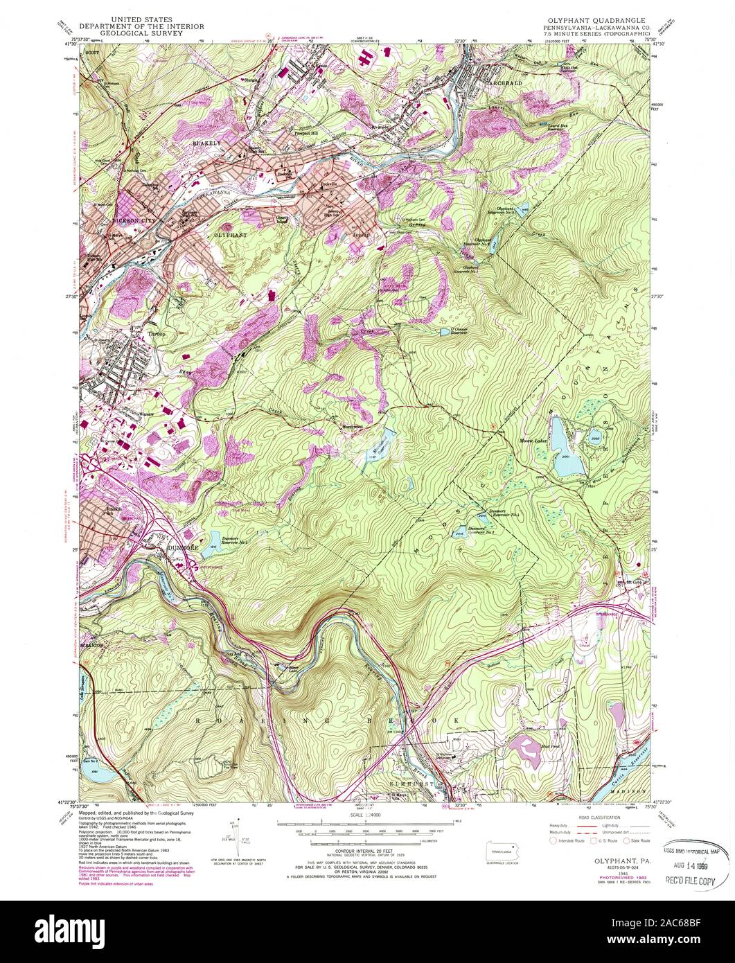 USGS TOPO Map Pennsylvania PA Olyphant 223712 1946 24000 Restoration