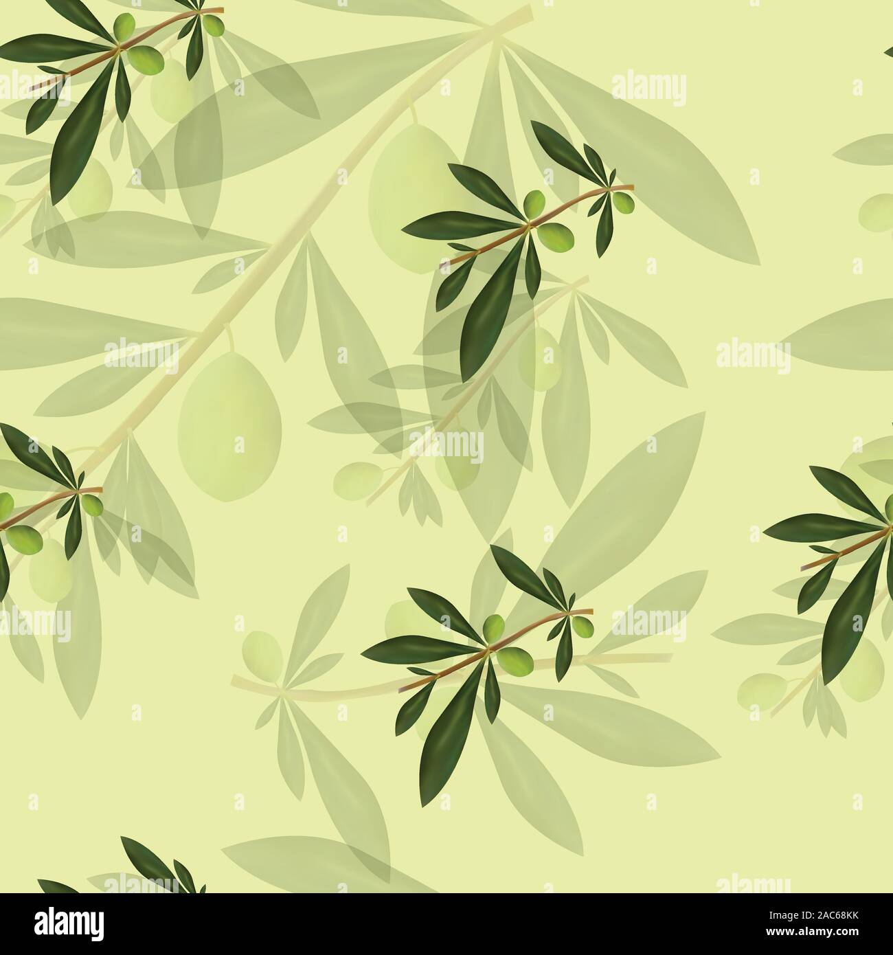 seamless pattern with olive trees vector on light green background Stock Vector
