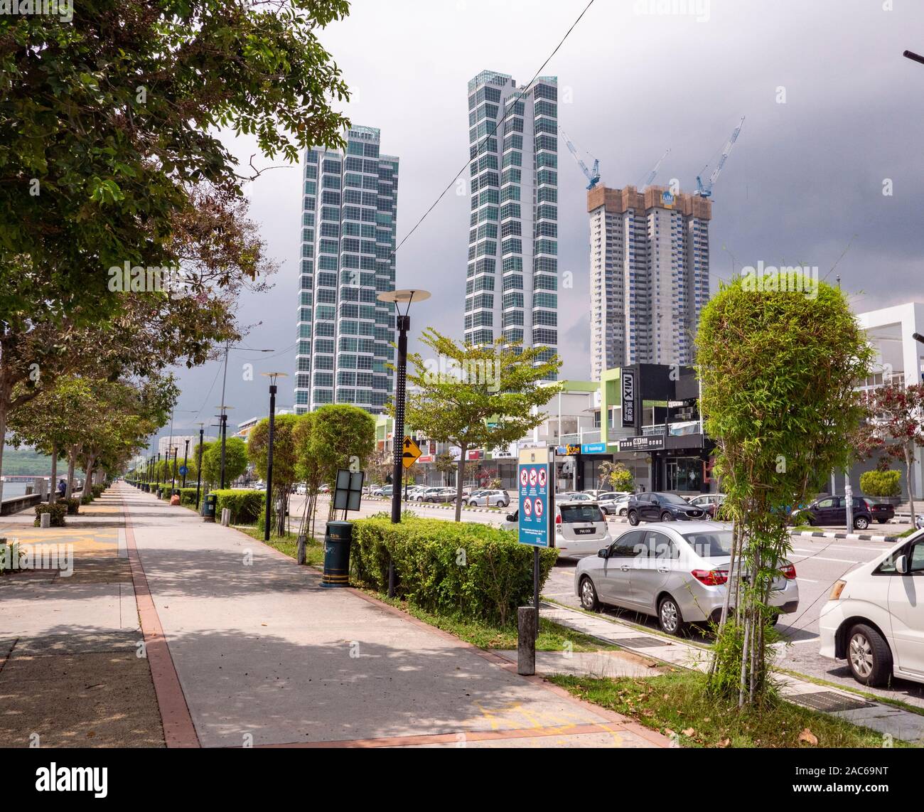 Penang Maritime automall - October 2019 : Two modern residence tower Stock Photo