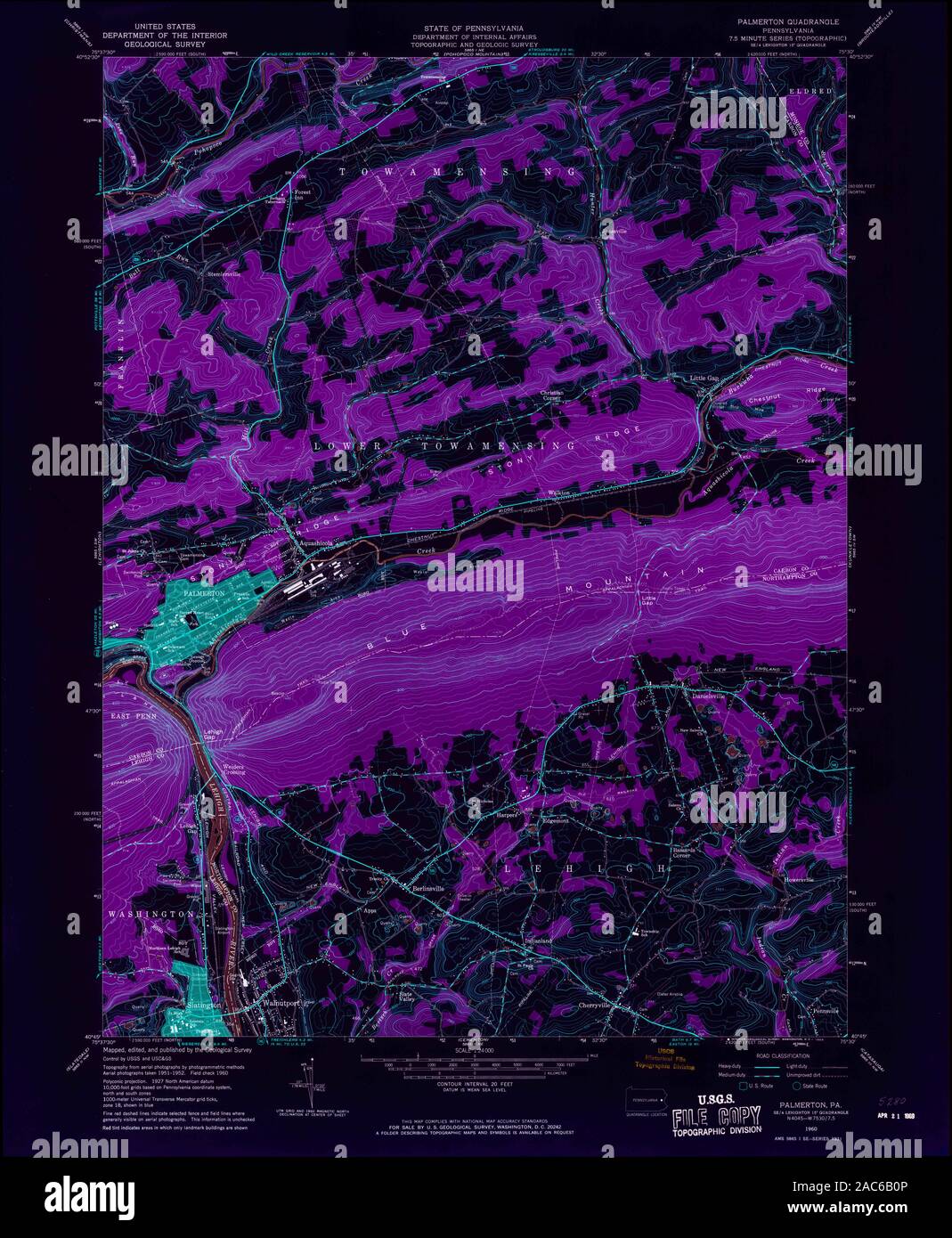 USGS TOPO Map Pennsylvania PA Palmerton 171325 1960 24000 Inverted Restoration Stock Photo Alamy